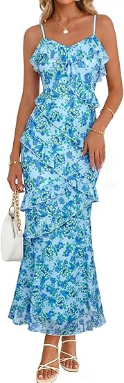Womens 2026 Spring Formal Bodycon Ruffle Spaghetti Strap Cocktail Long Dress